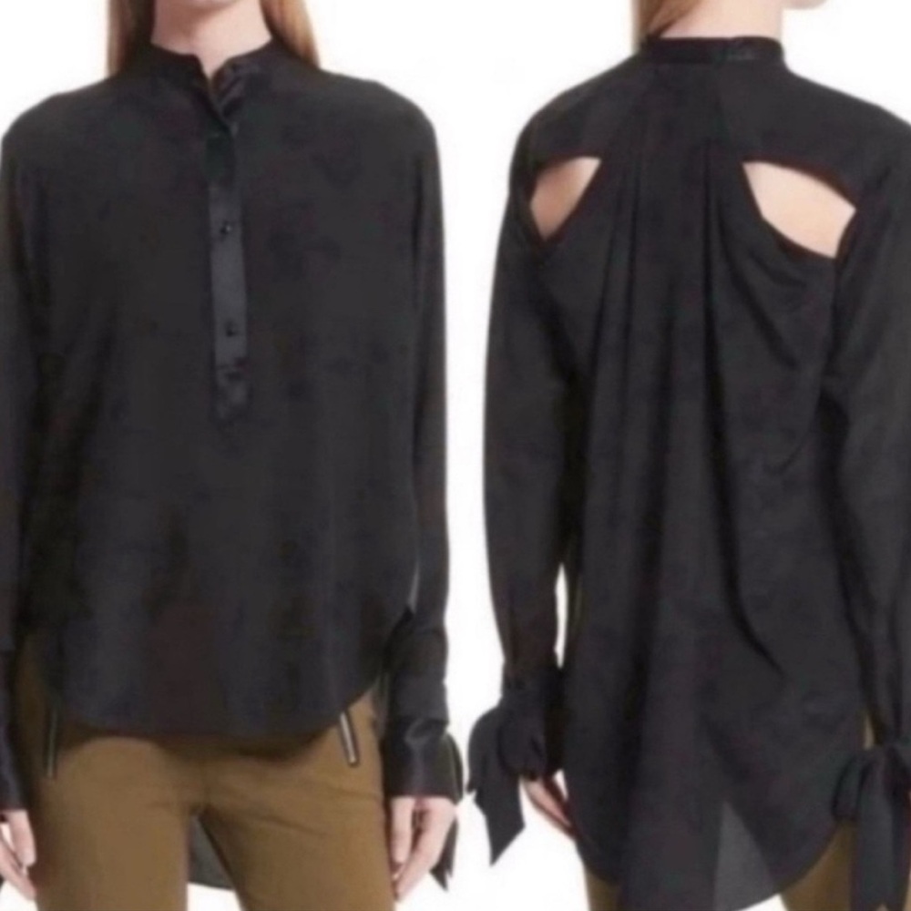 rag & bone Black Long-Sleeve Silk Blouse with Back Cutouts